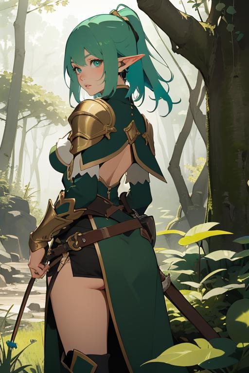 03738-2566360102-A mature female elf ranger, her lithe figure clad in supple leather armor adorned with nature-inspired motifs. With a bow slung.png